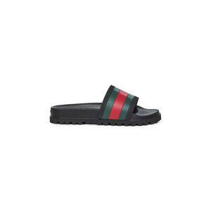 Gucci Men Black Rubber Sandals With Web